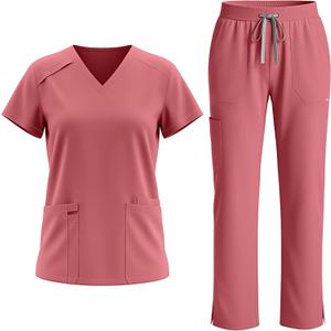 Scrubs Set for Women - Medical Uniform Sets with V-Neck Top & Straight Leg Pants, 9 Pockets, Slim Fit,Utility strap, Medium