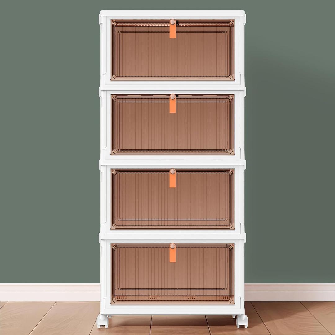 CTSNSLH 4 Tier Plastic Storage Bins with Lid 23QT - Stackable Storage Bins with Wheels, Organizers and Storage, Plastic Storage Cabinet Organization and Storage for Living Room,Office,Dorm (White)
