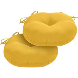 Round Outdoor Chair Cushions, Tufted Bistro Chair Cushions with Ties, Thickened Round Seat Cushion for Patio Furniture, 2 Pack, 15x15 Inch, Yellow