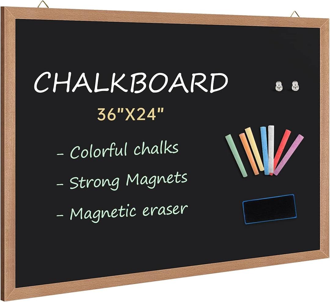 Magnetic Chalkboard for Wall 36x24 Inch, Large Blackboard with Natural Wood Frame for Home, Office, Classroom, Kitchen or Kids