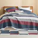 Litanika Quilt Queen Size Blue and Red, Stripe Patchwork Summer Bedspread Coverlet 3 Pieces, Soft Lightweight Polyester Quilted Bedding Set for All Season(1 Quilt, 2 Pillowcases)