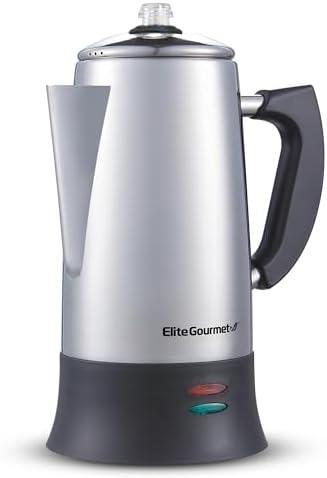Elite Gourmet EC924 Electric Coffee Percolator, BPA Free, Keep Warm, Clear Brew Progress Knob, Cool-Touch Handle, Cordless Serve, 12-Cup, Stainless Steel