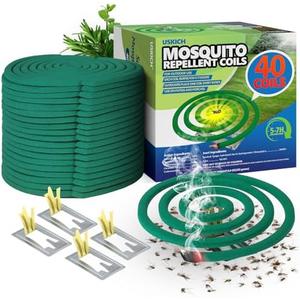USKICH Mosquito Repellent Coils -Mosquito Repellent Outdoor Patio Fresh Scent,Use Reaches Up to 10 feet, Each Mosquito Coils Burns for 5-7 Hours (Contains 40 coils & 4 Stands)