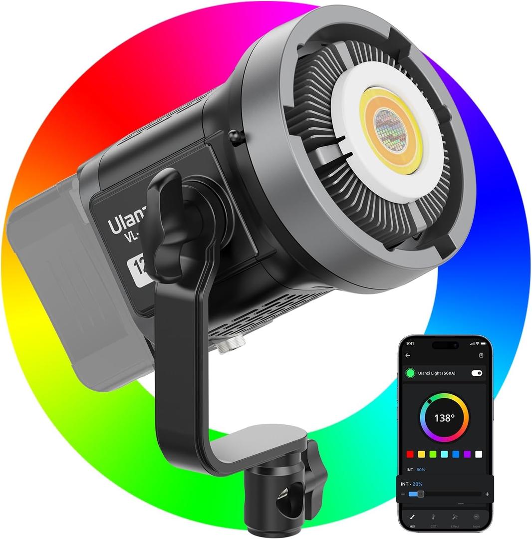 ULANZI Video Light, 120W RGB LED Video Light COB Fill Color Continuous Output Lighting with APP Control, 2700K-6500K 20 Scenes Bowens Mount Photography Light for Video Photo Recording (Bare Light)