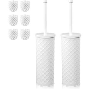 Toilet Bowl Brush and Holder Set 2 Pack with 4 Extra Brush Heads (White)
Extra Long Handle with Splash Guard Cover, Tool-Free Installation, Bathroom Space-Saving, Cleaner Sets for Apartments, RV