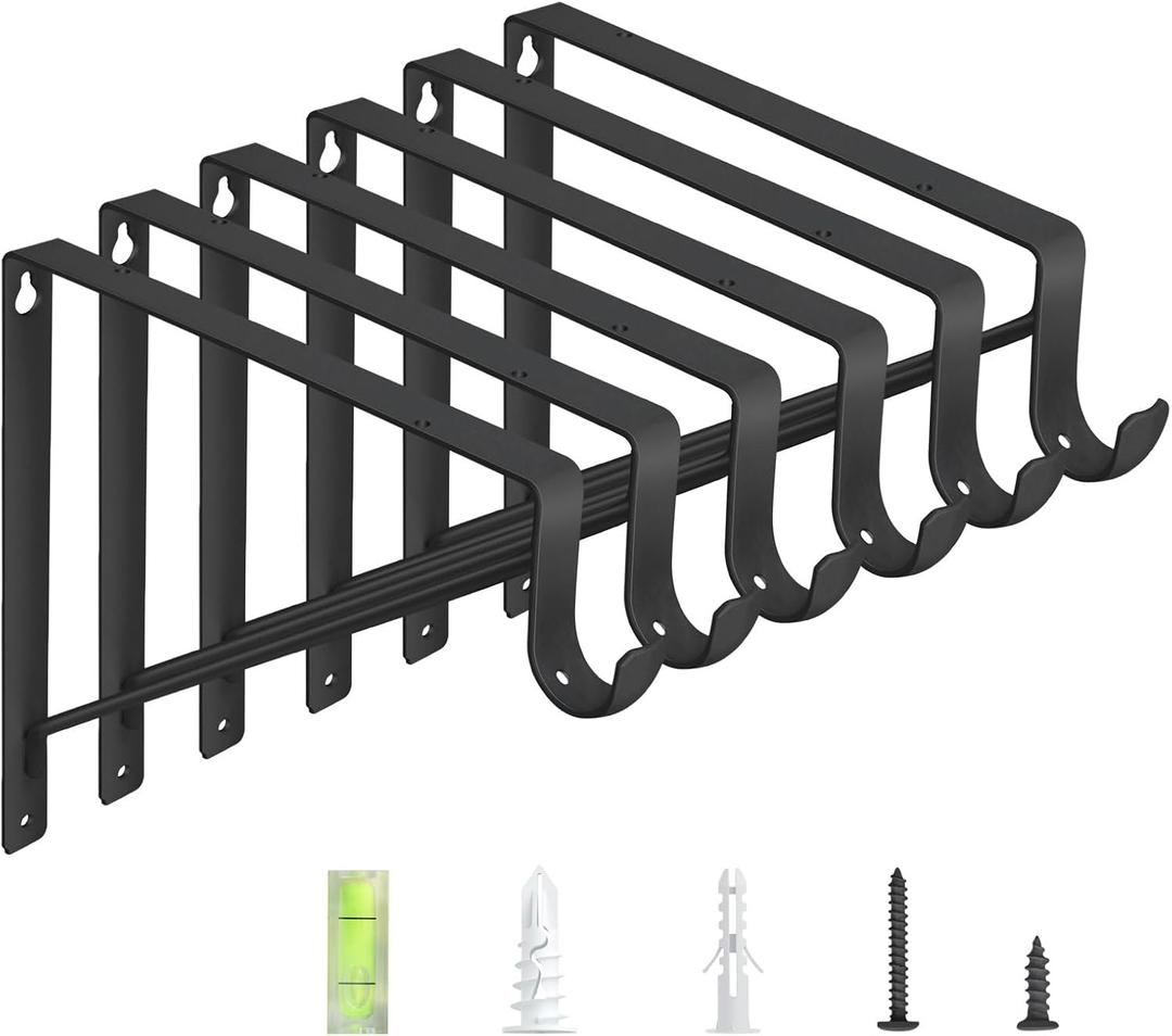 6-Pack Closet Rod Bracket, 10.8x10.8Inch Closet Shelf Brackets Heavy Duty Wall Mounted, Matte Black Steel Closet Rod Support Brackets Holder, 300 Lbs Load Capacity with Anchors Screws