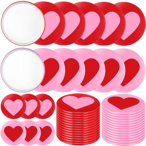 BrightRow 36 Pcs Valentine's Day Heart Small Compact Mirrors Bulk 2.76 Inch Mini Pocket Mirrors for Women Purse Round Travel Makeup Glass Gift for Wedding Guest Bridal Shower Birthday Party Favor