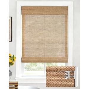LazBlinds No Drill Bamboo Roman Shades, 34" W x 48" H, Star-Brown