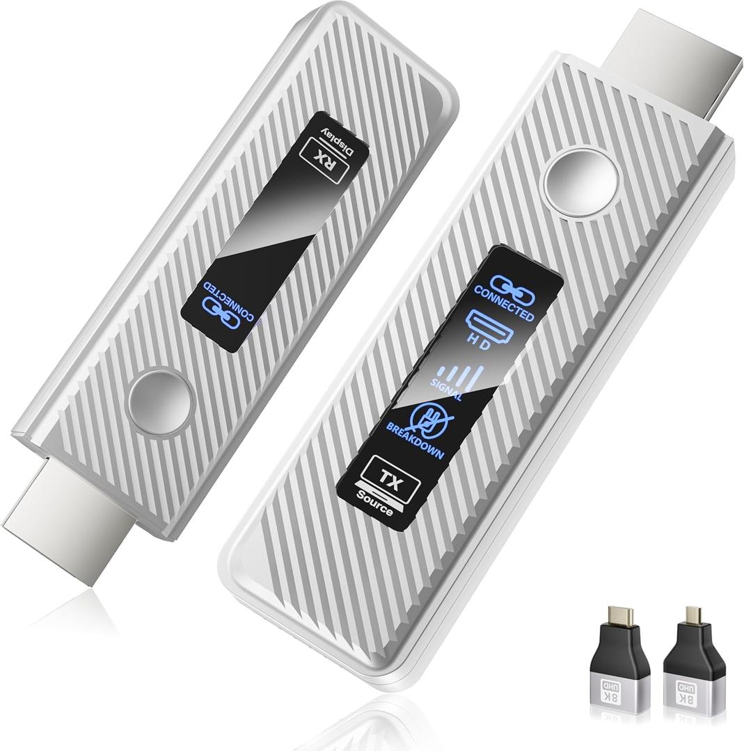 Upgraded Wireless HDMI Transmitter and Receiver, 164FT/50M Plug & Play Portable Extender, 4K Decode 1080P Output,Ultra Low Latency 5.8G + 2.4G for Streaming Video and Audio from Laptop/PC/TV/Projector