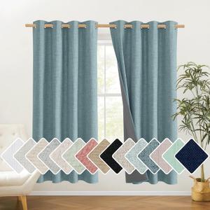 NICETOWN 100% Absolutely Blackout Linen Curtains with Thermal Insulated White Liner, Skylark Blue, 52 inches Wide, 72 inches Length Energy Saving Curtains for Living Room 2 Panels Set, Vertical Blinds