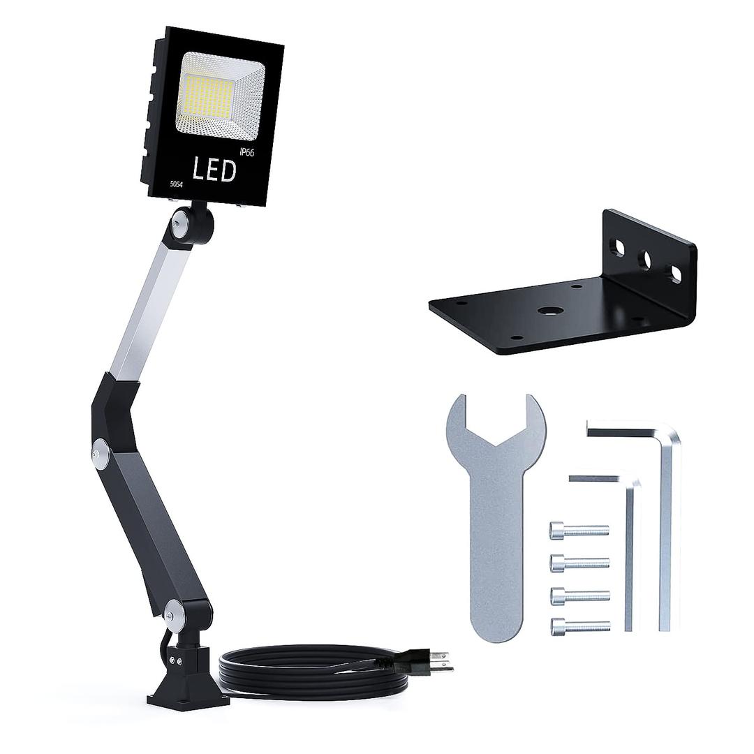 3000 Lumens LED Machine Light with 1M Cable, Adjustable Gooseneck Arm & Screw Base for Drill Press, Lathe, Workbench, Garage