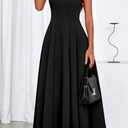 PRETTYGARDEN Sleeveless Crewneck Fall Maxi Dresses for Women with Pockets (Black, L)