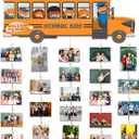 First Day of School Decoration - 13'' x 5'' School Bus Design - Welcome Wood Sign With 5 Hanging Apple - Display Picture Boards with 30 Clips - Back To School Hanging Plaque Decor For Classroom- A03