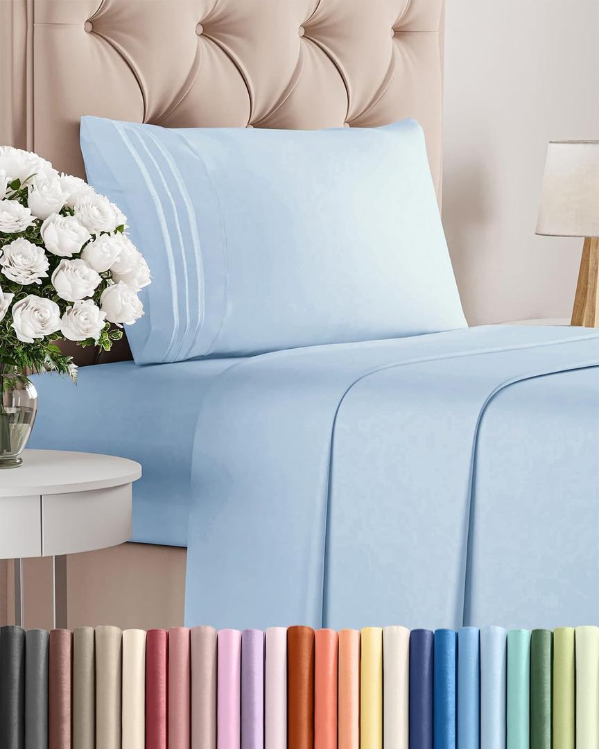 Twin Size 3 Piece Sheet Set - Comfy Breathable & Cooling Bed Sheets Set - Hotel Luxury Bedding for Women, Men, Kids, Teens, Boys & Girls - Deep Pockets, Soft and Wrinkle Free - Oeko-Tex - Light Blue (21 - Baby Blue)
