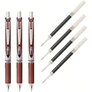 Pentel EnerGel Deluxe RTX Liquid Gel Ink Pen Set Kit, Pack of 3 with 4 Refills (0.7mm) (Brown)