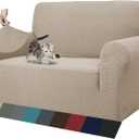 ZNSAYOTX 1 Piece Jacquard Couch Covers for 2 Cushion Couch High Stretch Loveseat Slipcover for Pets Dogs Anti Slip Love Seat Sofa Slipcover Furniture Protector (Loveseat, Khaki)