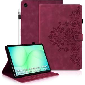 Galaxy Tab A11+ Plus Case 11" Inch, Mantala Soft Touch Premium TPU Made with Card Slots and Kickstand, Velvety-Like Texture Water-Proof Precise Cutouts Compatible with Galaxy Tab A9+ 11 Inch Wine Red