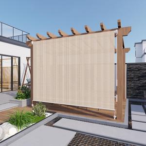 LOVE STORY Patio Shades Roll up Outdoor 6'(W) * 8'(H) Cordless Patio Blinds Roller Shade for Porch Pergola Deck Patio, Beige