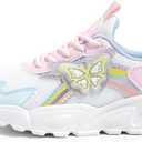 LUCKY STEP Girls Kid's Butterfly Running Sneaker Tennis Sparkle Mesh Athletic School Gym Lace-up Walking Shoes, Size 13 Kid