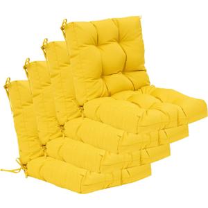 QILLOWAY Outdoor Chair Cushion for Patio Furniture, Waterproof Patio Cushions Set of 4 with Ties, Fade Resistant Replacement Pads for Outdoor Rocking Chairs,Yellow