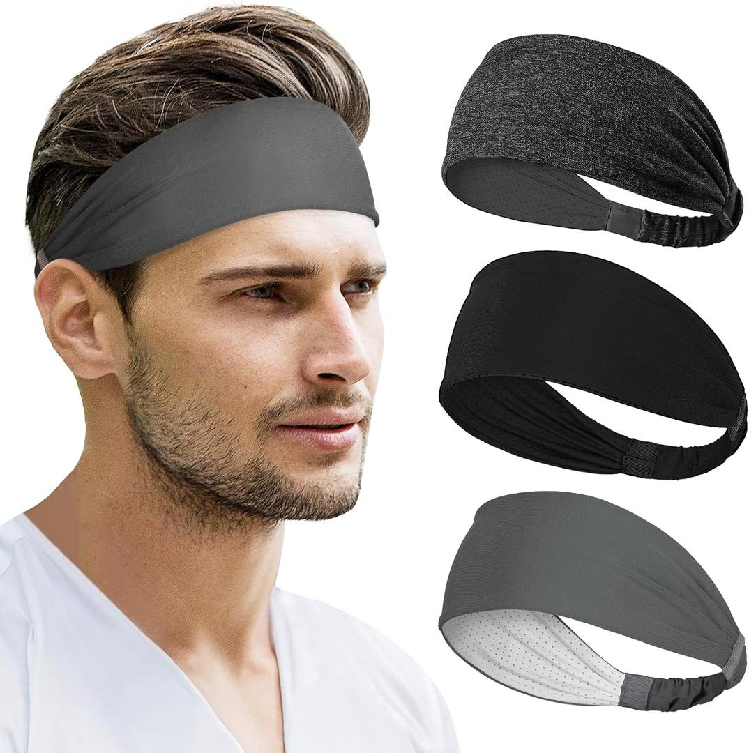 Beister Sports Headbands for Men & Women (3 Pack), Moisture Wicking Sweatbands, Elastic Non Slip Sweat Bands, Athletic Workout Wide Hair Bands for Running, Cycling, Basketball
