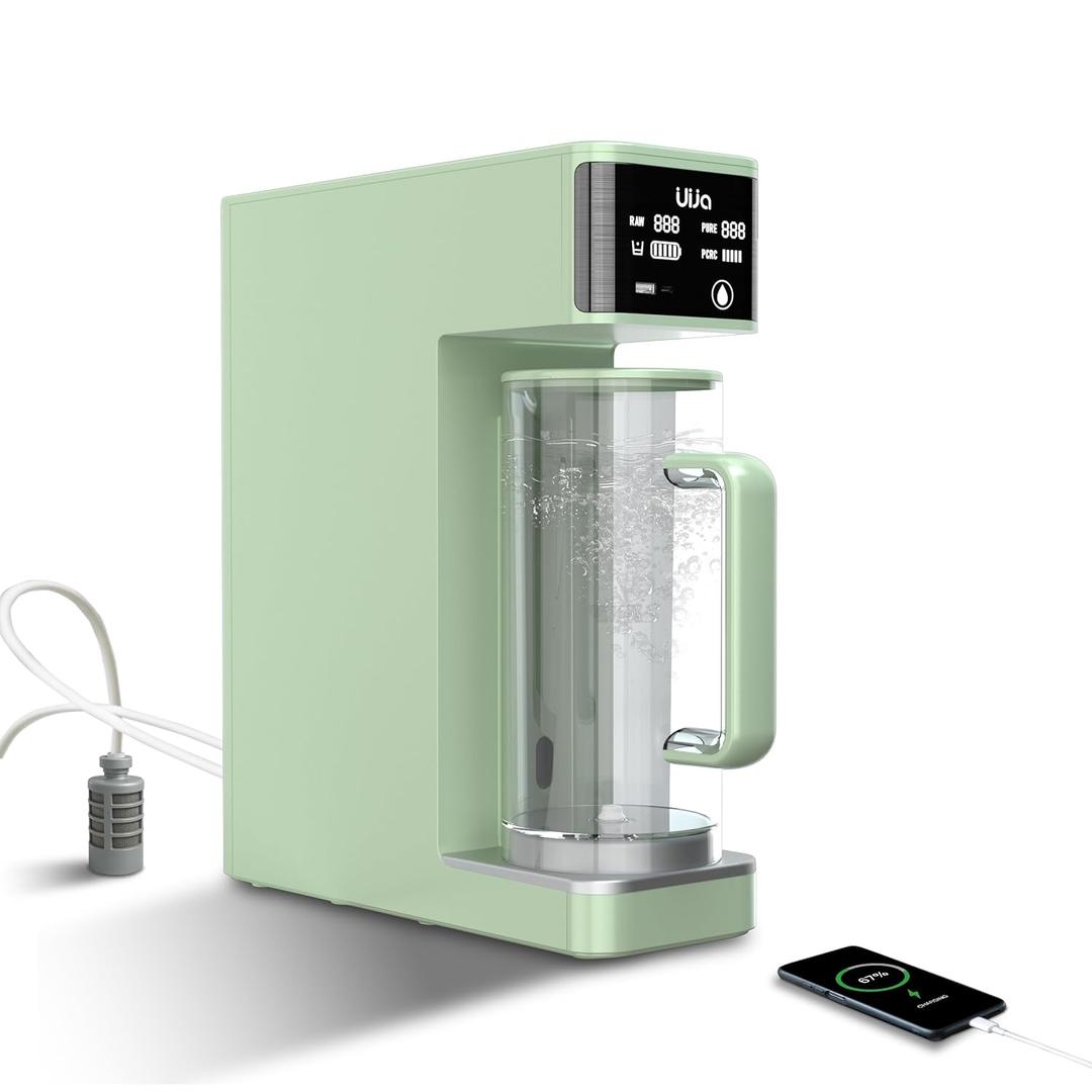 UIJA Portable Reverse Osmosis Countertop Water Filter,5-Stage RO Water Filtration System,Compact Water Purifier for Home, RV, Camping,with Reverse Charging, Ripple Green UIJA Portable Reverse Osmosis Countertop Water Filter,5-Stage RO Water Filtration System,Compact Water Purifier for Home, RV, Camping,with Reverse Charging, Ripple Green