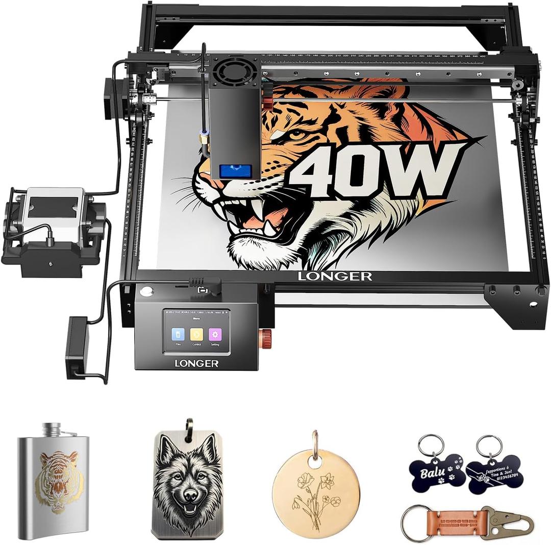 Longer RAY5 40W Laser Engraver Offers 24,000 mm/min Speed with air Assist, 3.5" Touchscreen, and Offline app Control for Precise Engraving on Multiple Materials. Class 4.