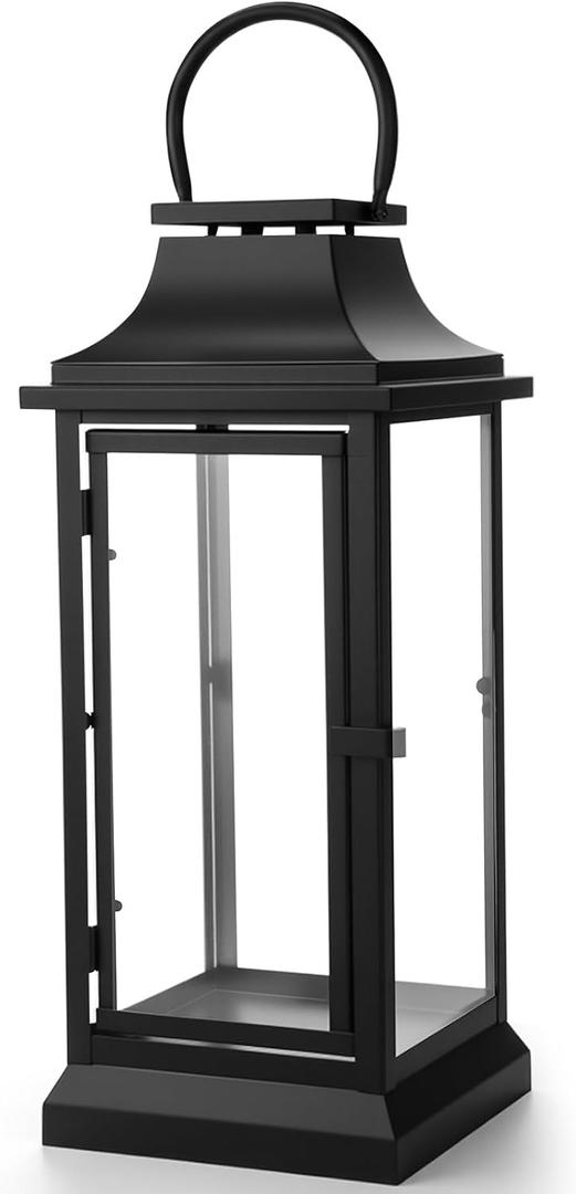 Nuogo Farmhouse Large Lanterns for Outdoor 20 Inch Black Metal Lanterns with Glass Panels Hanging for Table Porch Vintage Home Party Decor Gift Indoor Outdoor, Candle Not Includes
