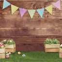 Allenjoy 8x6ft Fabric Spring Easter Backdrops for Girls Photography Wrinkle Free Happy Bunny Rabbit Green Grass Brown Wooden Wall Baby Shower Kids Newborn Portrait Background Photo Studio Shooting