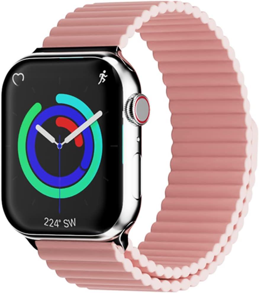 HeiKe Magnetic Silicone Band Compatible with Apple Watch Band 38mm 40mm 41mm 42mm for Men Women,Sport Loop Adjustable Replacement Wristband Strap for iWatch Ultra 2 SE Series 10 9 8 7 6 5 4 3 2 1,Pink