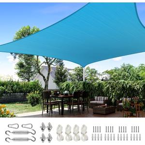 Quictent 20x16ft Rectangular Sun Shade Sail 185G HDPE Canopy 98% UV Block Outdoor Patio Garden Commercial Deck with Hardware Kit (Turquoise)