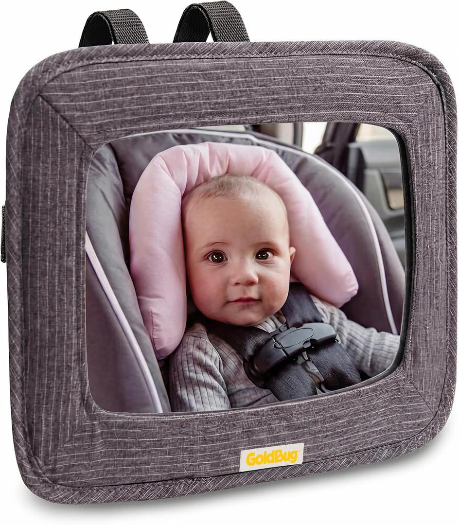 GoldBug Soft Sided Rear & Forward Facing Safety Mirror for Baby & Toddler - Shatter Resistant - Jumbo Baby Car Mirror