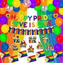 Ouddy Life 70 Pcs Pride Party Decorations Set, Gay Pride Decor, Banner Hanging Swirls Rainbow Foil Fringe Curtains Balloons Flags for LGBT Pride Month Rainbow Theme Party Supply, Office, Home, Garden