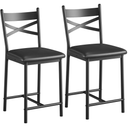 Garvee Bar Stools Set of 2, Counter Height Bar Stools with X Back and Thick Cushion, PU Leather, Metal Barstools for Kitchen Island Apartment Counter Bar, Black, 26in