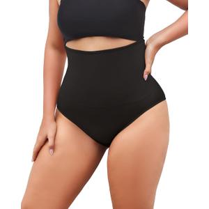 FINETOO Womens Tummy Control Underwear High Waisted Shapewear Slimming Body Shaper Control Panties Briefs Plus(Black,S)
