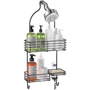 SMARTAKE Hanging Shower Head Caddy, Rustproof Bathroom Shower Shelf Organizer, SUS201 Stainless Steel Over The Storage Rack, for Toilet, Bathroom, Black