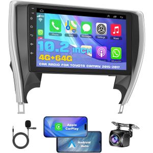 4GB+64GB Android 13 Car Radio for Toyota Camry 2015 2016 2017, 10.2 Inch Touch Screen Support Wireless CarPlay & Android Auto, Bluetooth 5.2 & Voice Control, GPS & WiFi, Backup Camera Car Stereo
