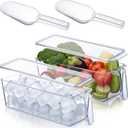 Havawish 4 Pcs Ice Storage Bin for Freezer with Lid and Flexible Scoop Set Plastic Ice Container with Lid Handle for Home Office Fridge Storage (12.4 x 3.94 x 3.94 Inches,Clear)