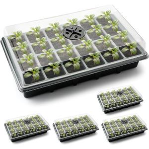 24XL Cell Seed Starter Tray with Dome, 5Pack 2" Plug Seedling Trays (Total 120 Cells), Plant Germination Tray with Humidity Vented Lid and Base, Mini Propagator Plant Greenhouse for Seed Growing