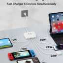 100W USB C Fast Charger Station 6 Ports (One Port 65W Max) Charging Block for Multiple Devices USB Wall Plug Charger Block for iPhone, iPad, Samsung, MacBook, Tablet, Laptop, 5FT Cord