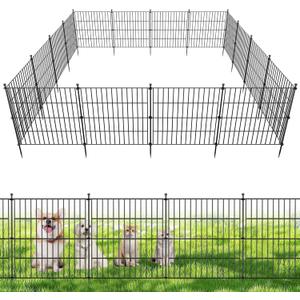 10 Panels No Dig Decorative Outdoor Garden Fence for Yard, 24 in(H) X 20 ft(L) Animal Barrier Fencing Rustproof Metal Wire Panel Border for Dog, Rabbits, and Patio Temporary Ground Stakes