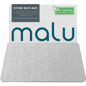 malu Diatomaceous Earth Bath Mat - Fast-Drying Water-Absorbent Stone Wide 23.6 X 15.4 inches Non-Slip Stone Mats for Bathroom Shower Floor - Diatomite Bath Mat with Herringbone Design (Grey)
