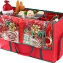 Sattiyrch Large 2-in-1 Christmas Ornament Storage Box & Xmas Figurine Container - Easy Access Removable Trays, Keeps 73 Holiday Ornaments - Adjustable Extent Area for Figurines and Pockets