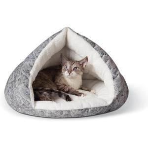 K&H Pet Products Self-Warming Hut Cat Cave Bed, Super-Soft Self-Heating Covered Cat Tent Bed, No Electric Needed to Keep Pets Warm, Also for Small Dogs, Machine Washable - Small 19 X 18in Gray