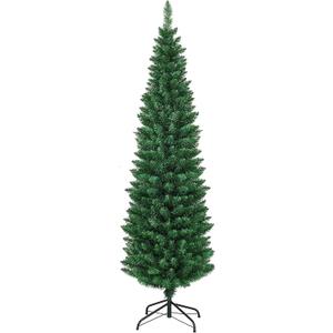 6 ft. PVC Unlit Artificial Slim Pencil Christmas Tree with Stand Home Holiday Decor Green