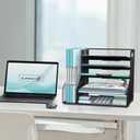 SUPEASY Desk Organizer with File Holder, 5-Tier Mesh Paper Letter Tray with Magazine Holder, Desktop Organizer and Storage for Desk Accessories Office Supplies, Black