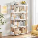 5-Tier Wooden Open Bookcase - Modern Display Bookshelf with Top Edge and Solid Wood Frame for Home and Office, Storage Cabinet, Warm White