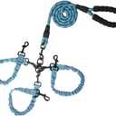Dog Double Leashes,Rope Bungee Three Leash with Padded Handle Removable for 3 Dogs,Tangle-Free, Padded Handles, 360 Swivel Control (Blue, 3 Way)