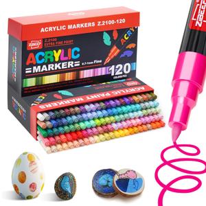 Guangna Acrylic Paint Markers, Acrylic Paint Pen, Waterproof & High Saturation Ideal for Wood, Metal, Plastic, Canvas, Fabric, Glass, Ceramic, Rock Painting DIY Art Supplies (Extra Fine Tip, 120)