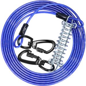 Dog Tie Out Cable,20FT Heavy Duty 4mm Outdoor Runner Cable with Shock Absorbing Spring and 360Swivel Clips, Dogs Chain for Yard Training Running, Fit Medium Large Pets Up to 350lbs, Blue